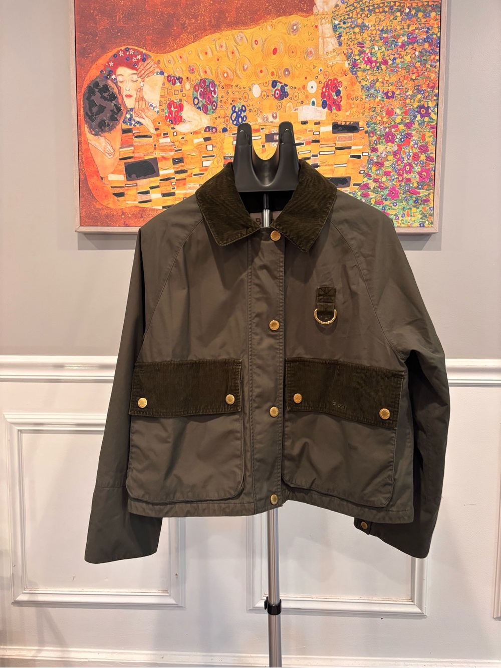 Barbour Phoebe Olive Green Short with Dark Corduroy Trim | Water Resistant